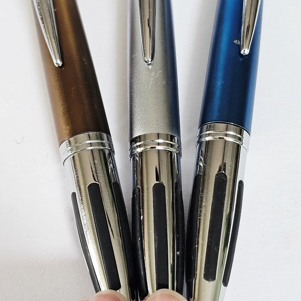 Vintage Cross ATX Ballpoint Pen Set 3 Metallic Blue Silver Bronze Ergonomic Grip